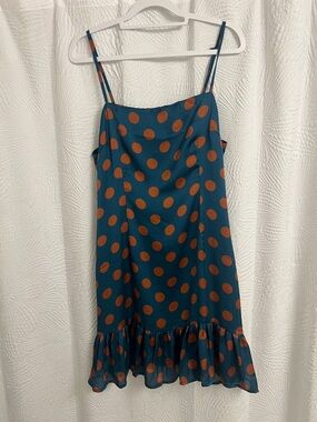 Teal Polka Dot Slip Dress with Ruffle Hem